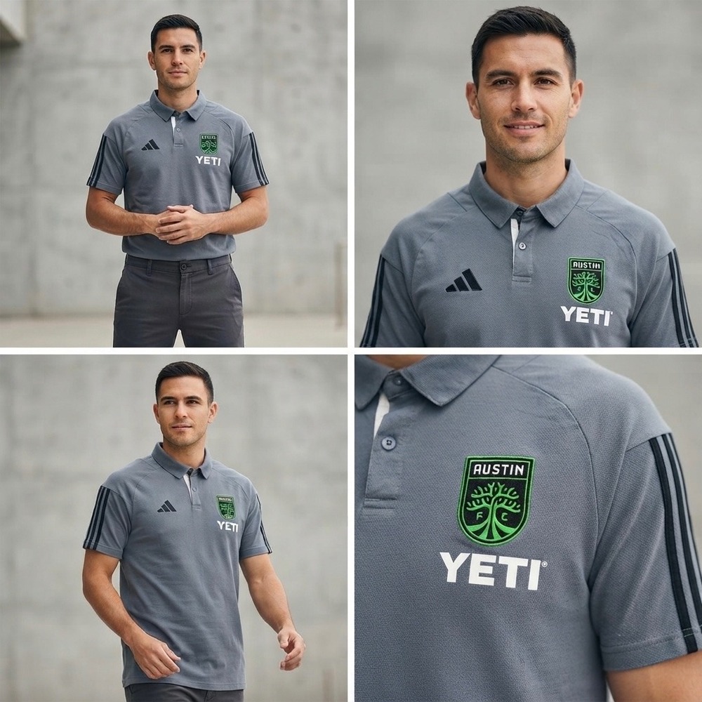 Austin FC Adidas Polo Shirt Mens Small Gray Yeti Soccer Performance Training Tee